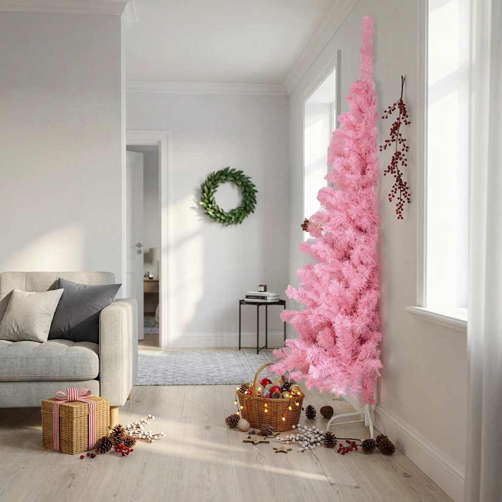 Artificial Half Christmas Tree with Stand Pink 210 cm PVC
