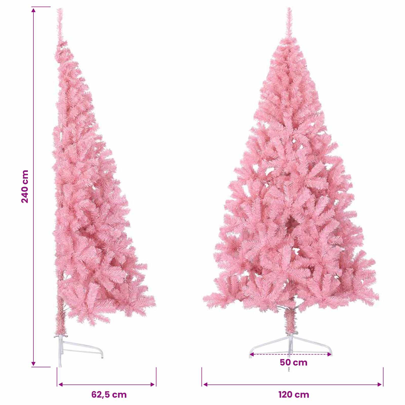 Artificial Half Christmas Tree with Stand Pink 240 cm PVC