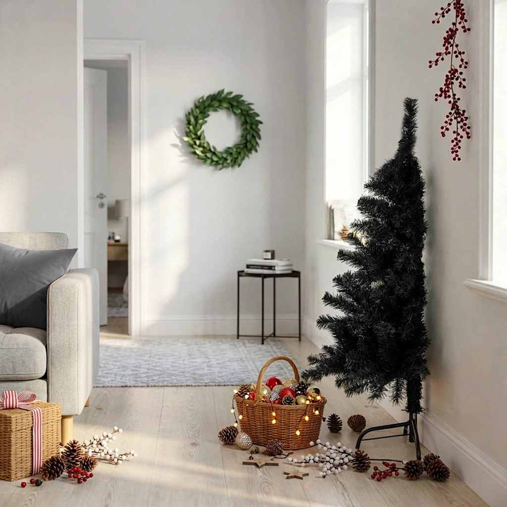 Artificial Half Christmas Tree with Stand Black 120 cm PVC