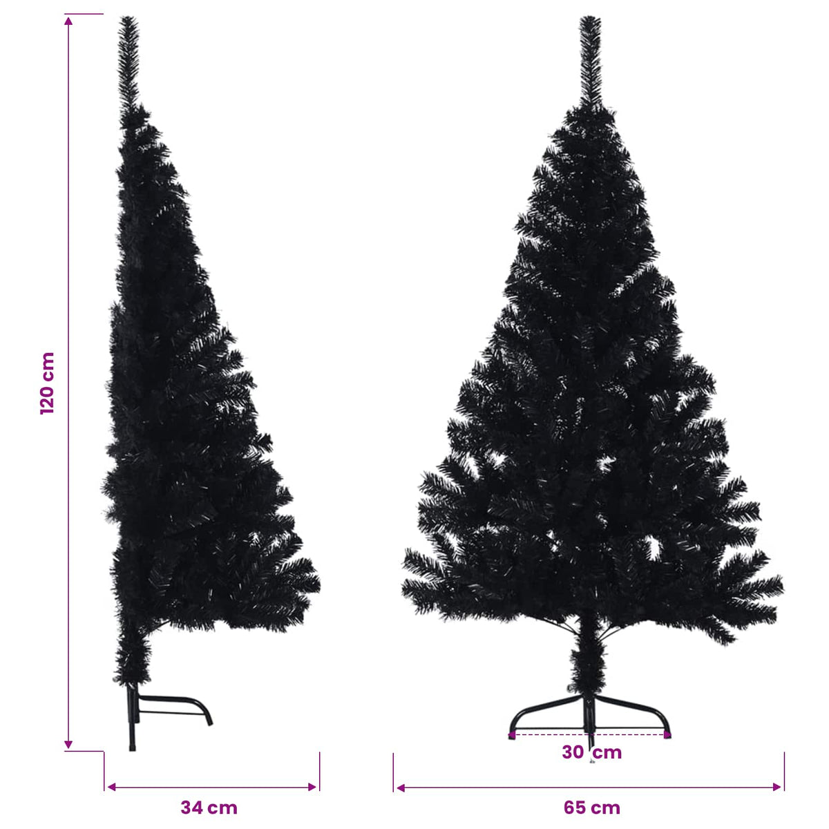 Artificial Half Christmas Tree with Stand Black 120 cm PVC