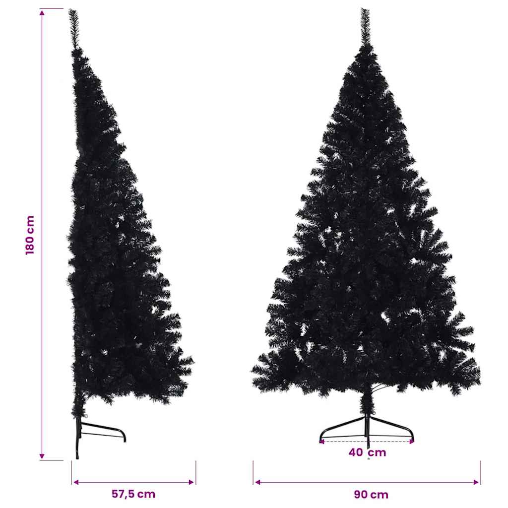 Artificial Half Christmas Tree with Stand Black 180 cm PVC