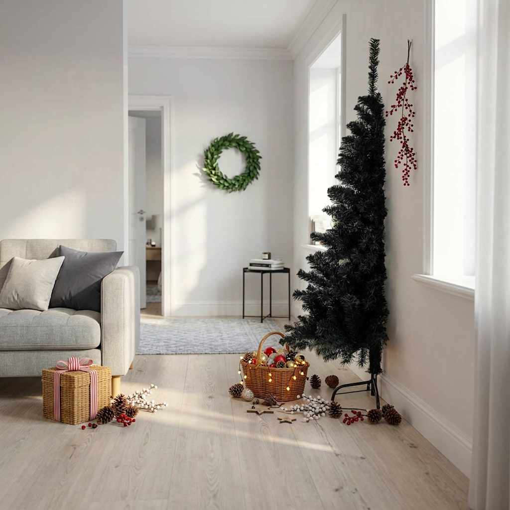 Artificial Half Christmas Tree with Stand Black 180 cm PVC