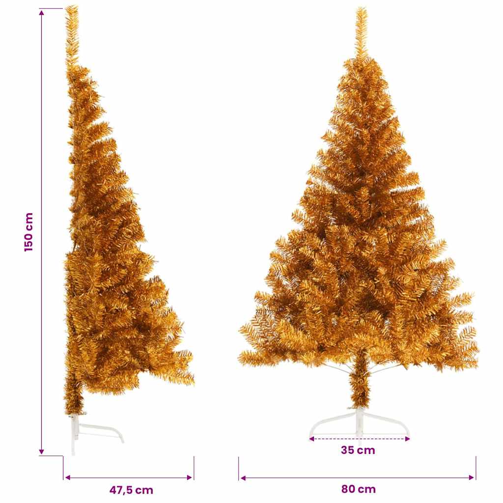 Artificial Half Christmas Tree with Stand Gold 150 cm PET