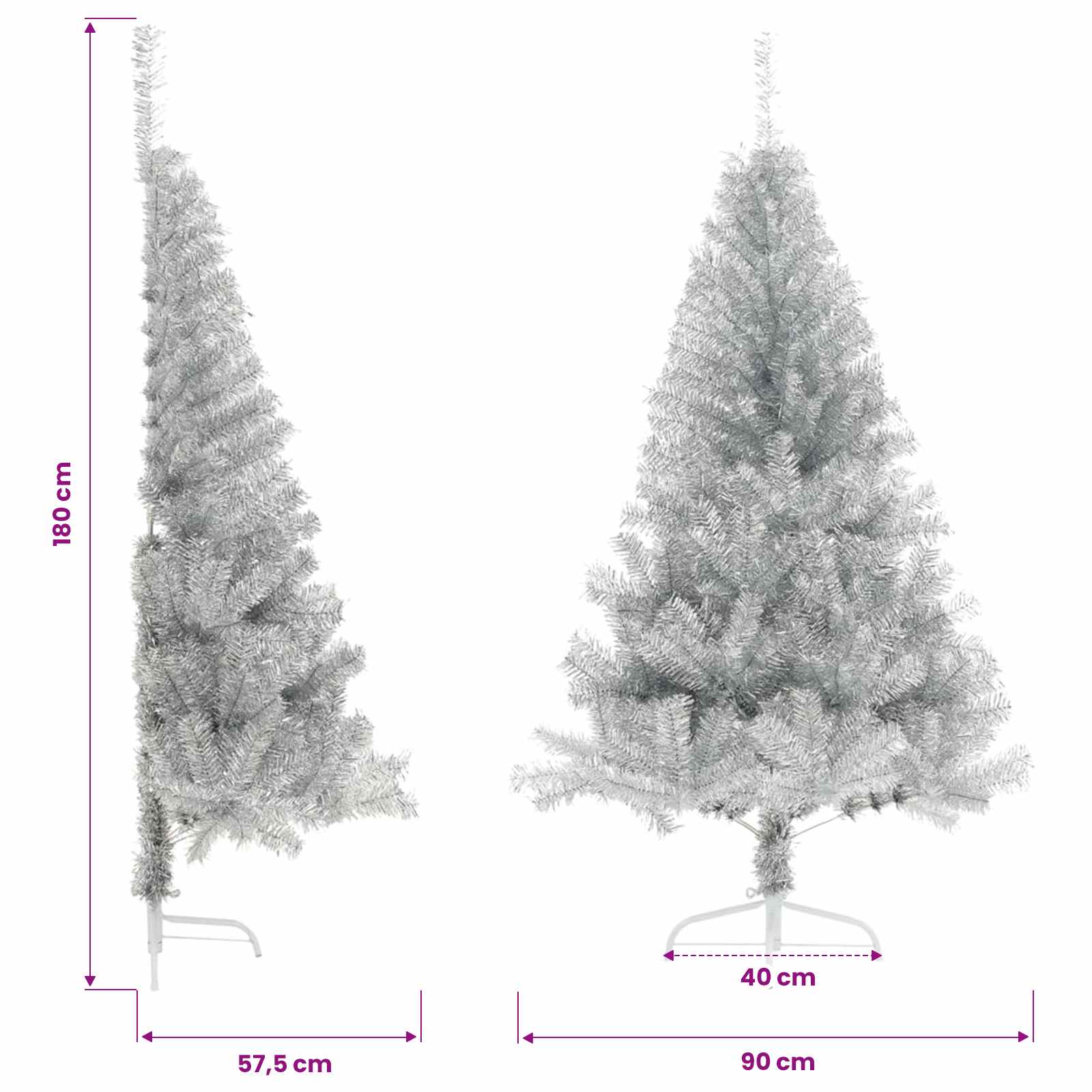 Artificial Half Christmas Tree with Stand Silver 180 cm PET