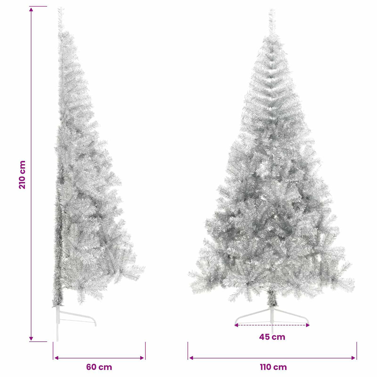 Artificial Half Christmas Tree with Stand Silver 210 cm PET