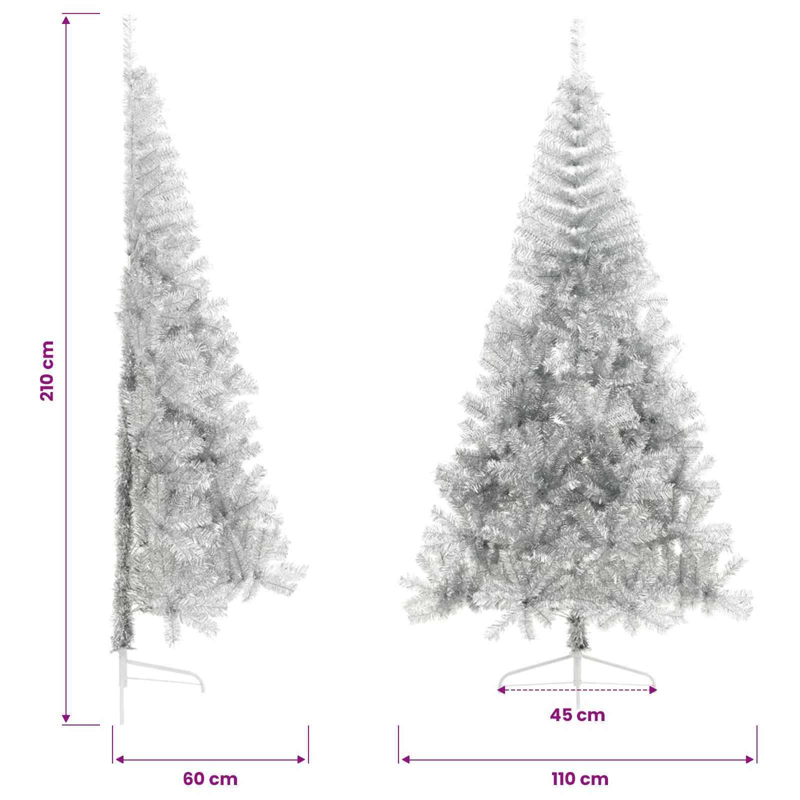 Artificial Half Christmas Tree with Stand Silver 210 cm PET