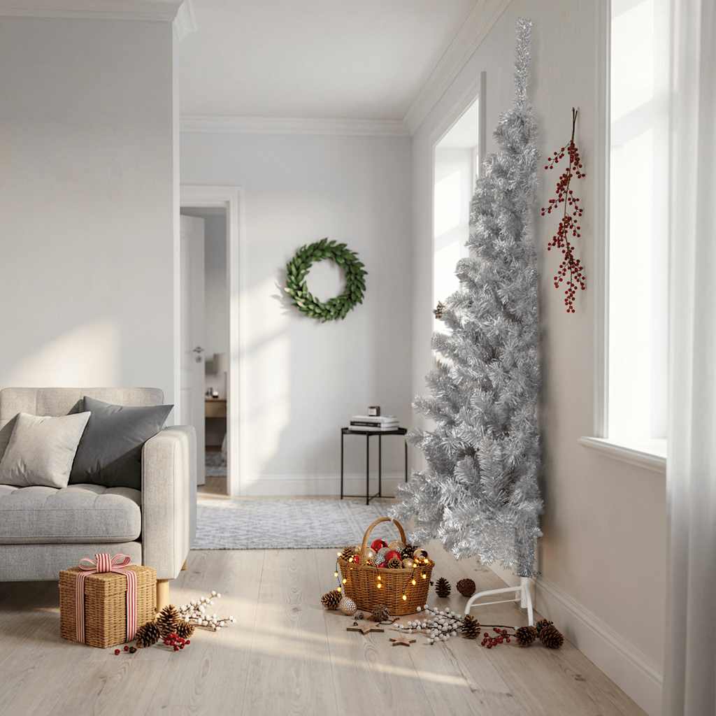 Artificial Half Christmas Tree with Stand Silver 240 cm PET