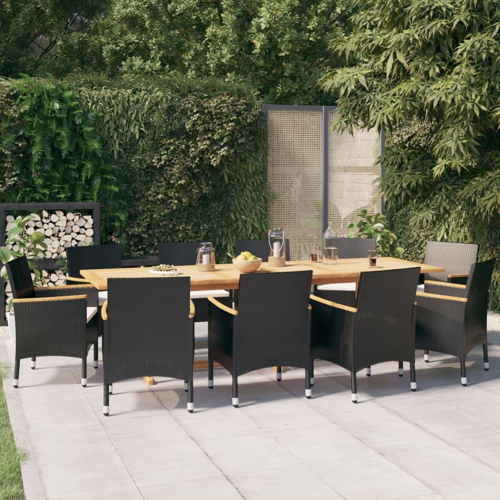 11 Piece Garden Dining Set with Cushions Black