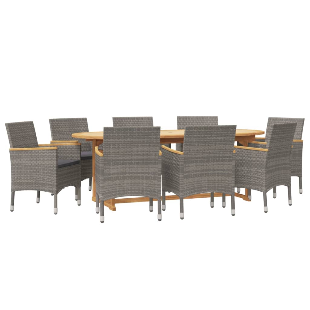 9 Piece Garden Dining Set with Cushions Grey