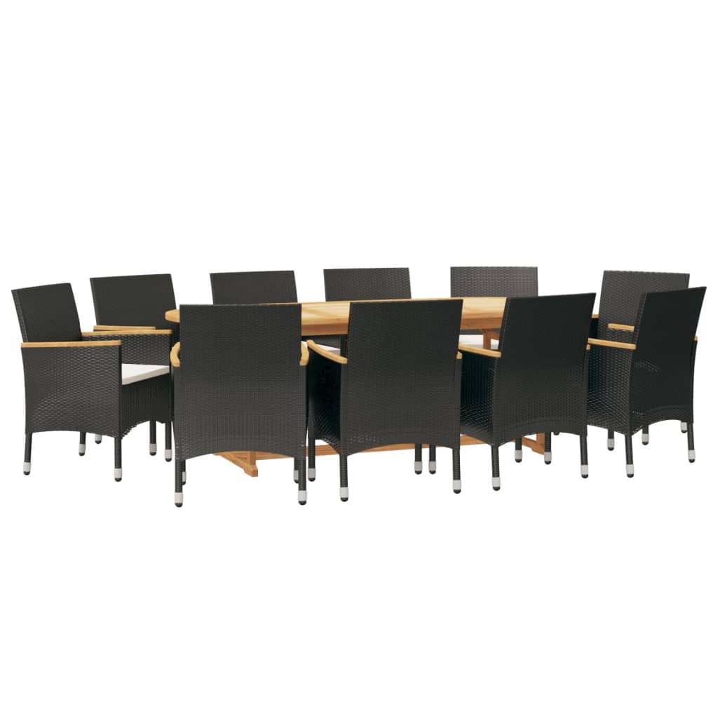 11 Piece Garden Dining Set with Cushions Black
