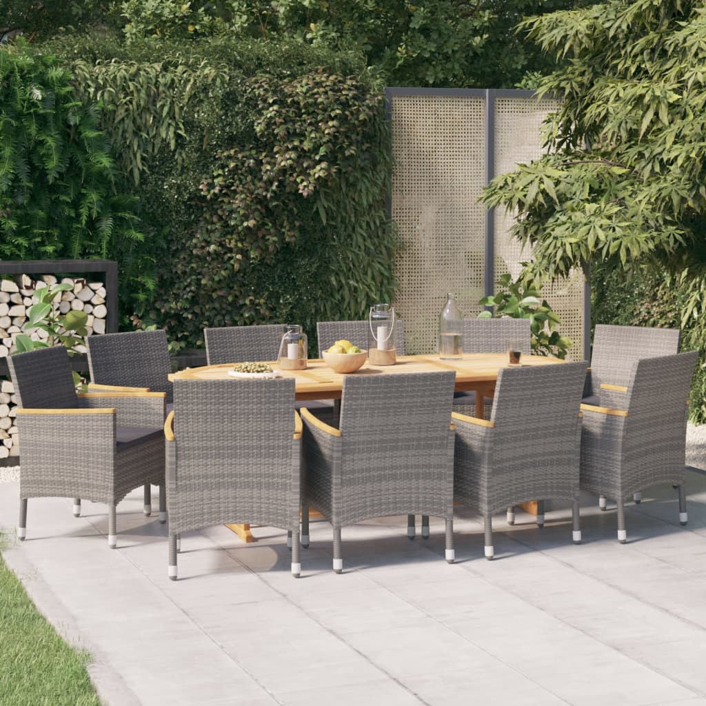 11 Piece Garden Dining Set with Cushions Grey