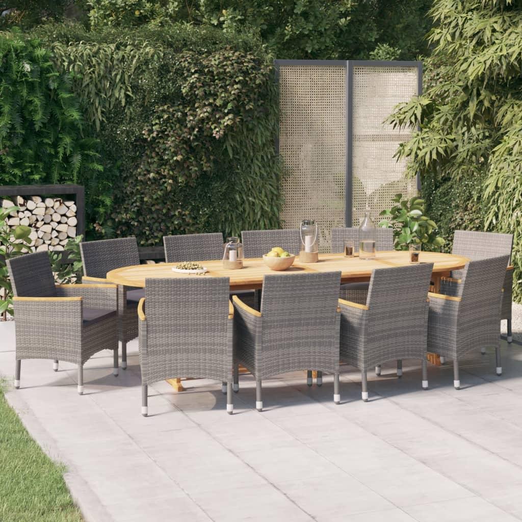 11 Piece Garden Dining Set with Cushions Grey