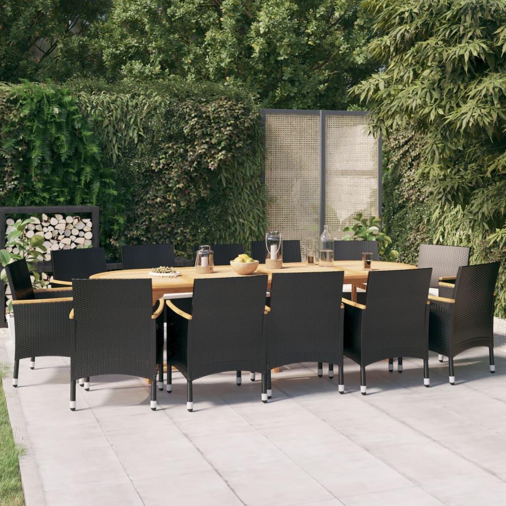 13 Piece Garden Dining Set with Cushions Black