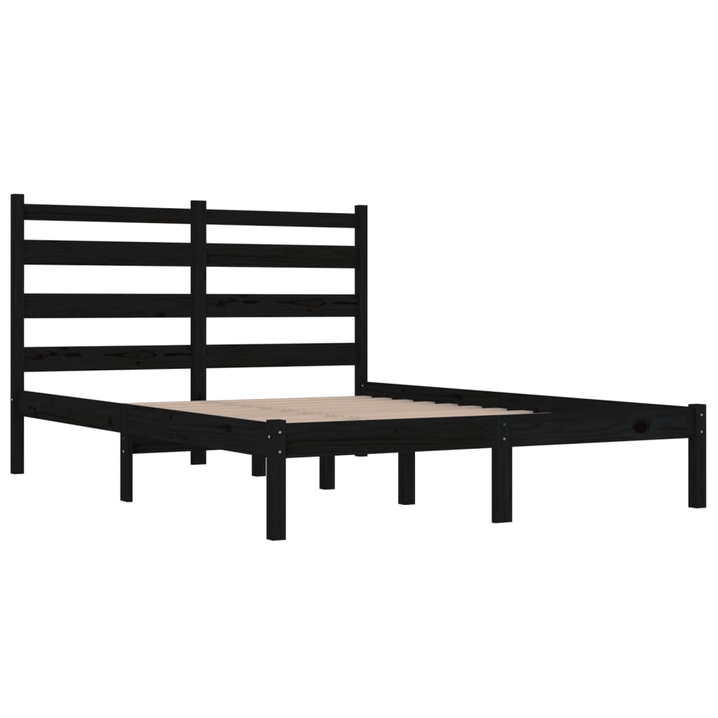Bed Frame without Mattress Black Solid Wood Pine 135x190 cm