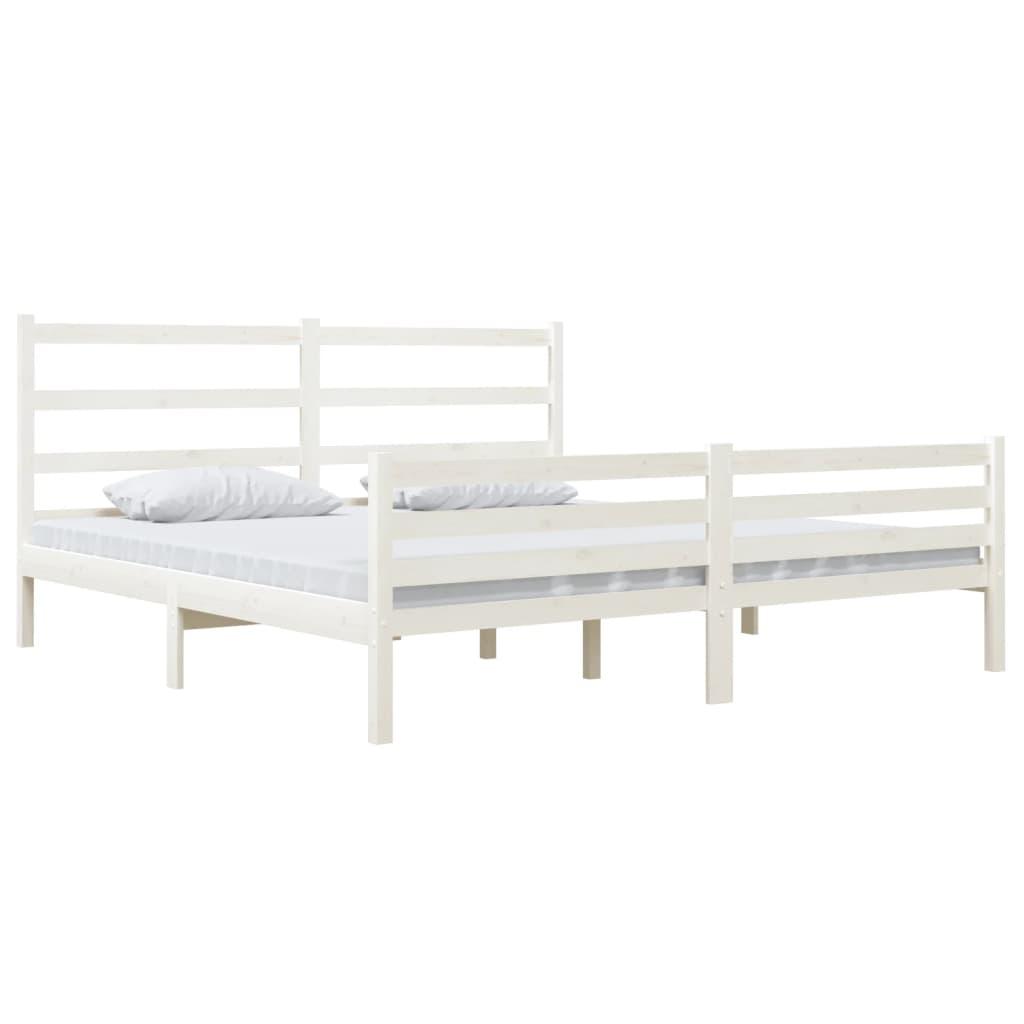 Bed Frame without Mattress White Solid Wood 183x203 cm King