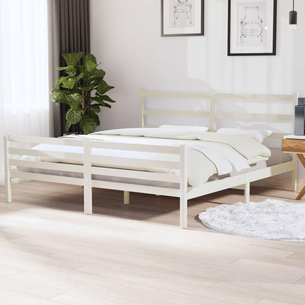 Bed Frame without Mattress White Solid Wood 183x203 cm King