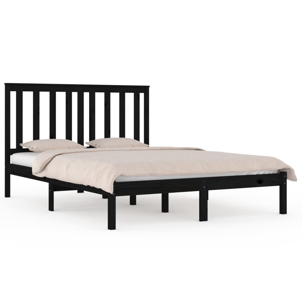 Bed Frame without Mattress Black Solid Wood 135x190 cm
