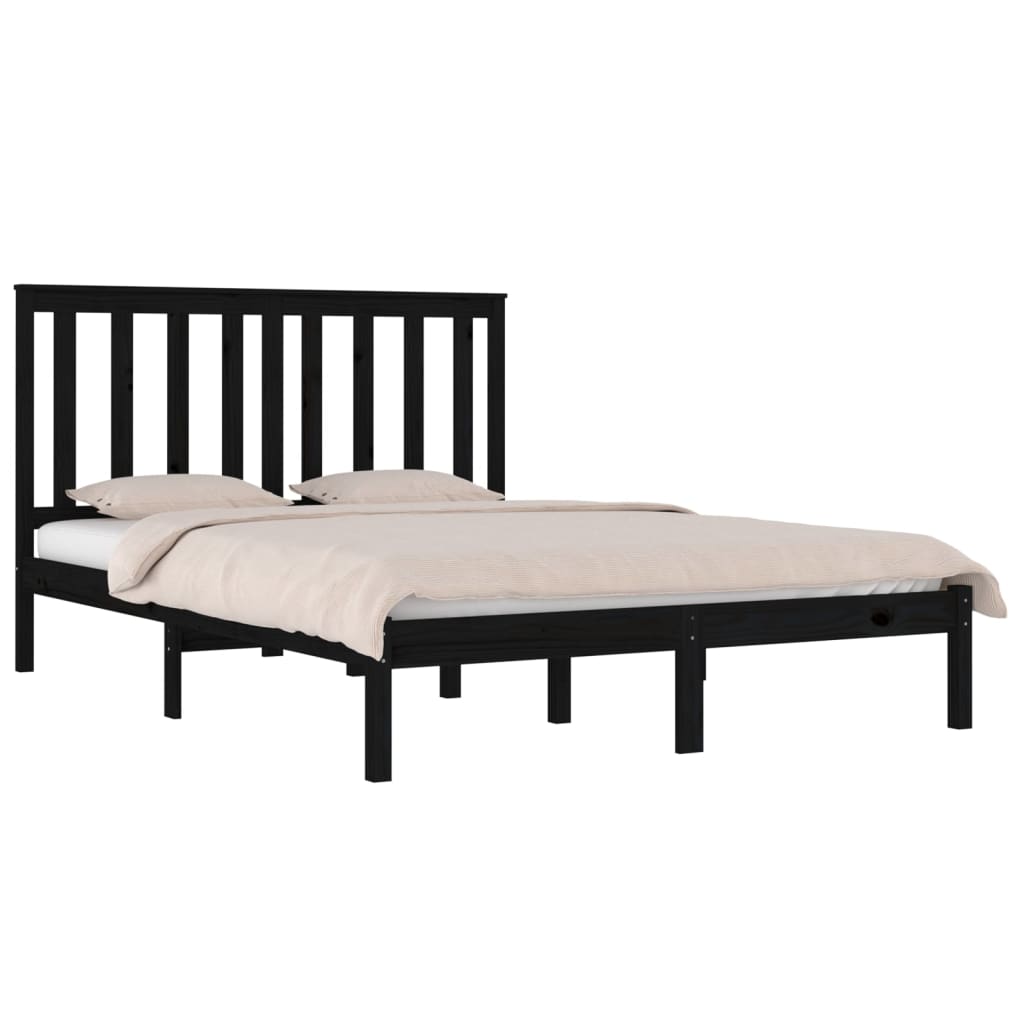 Bed Frame without Mattress Black Solid Wood 135x190 cm