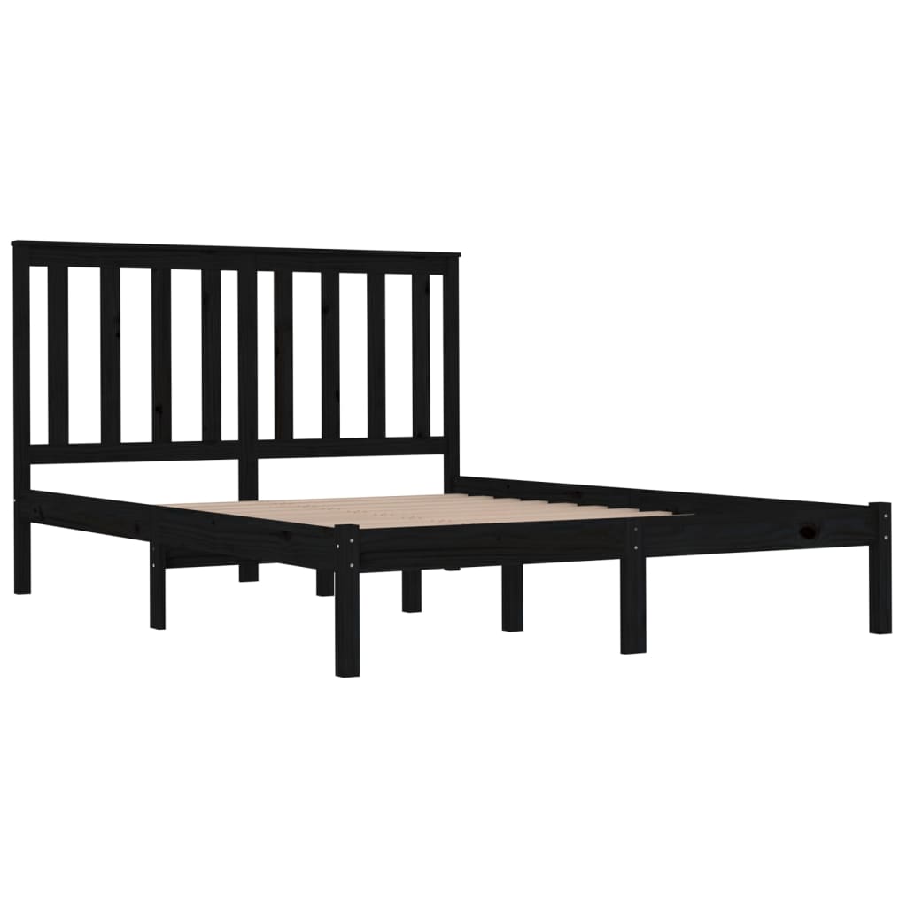 Bed Frame without Mattress Black Solid Wood 135x190 cm