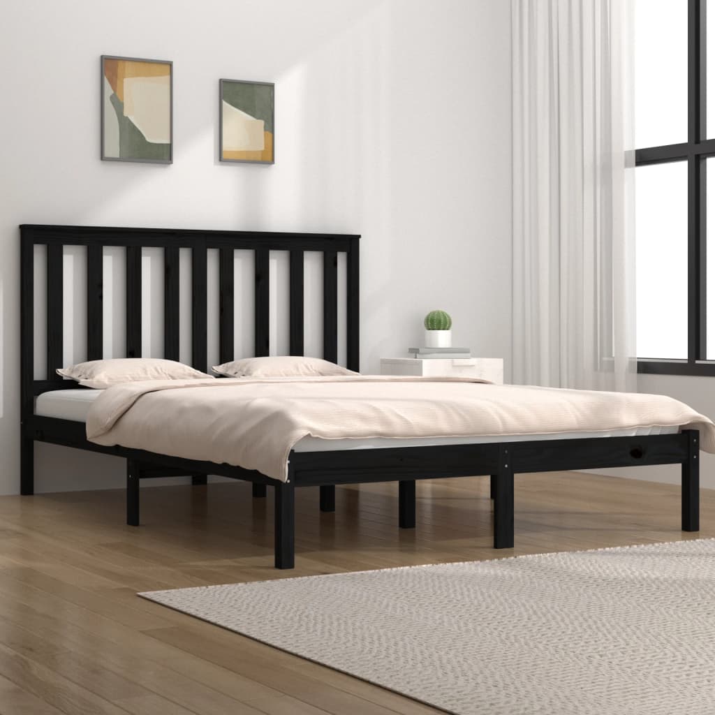 Bed Frame without Mattress Black Solid Wood 135x190 cm