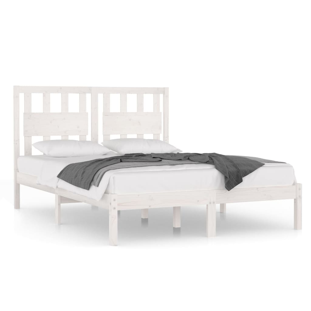 Bed Frame without Mattress White Solid Wood 135x190 cm