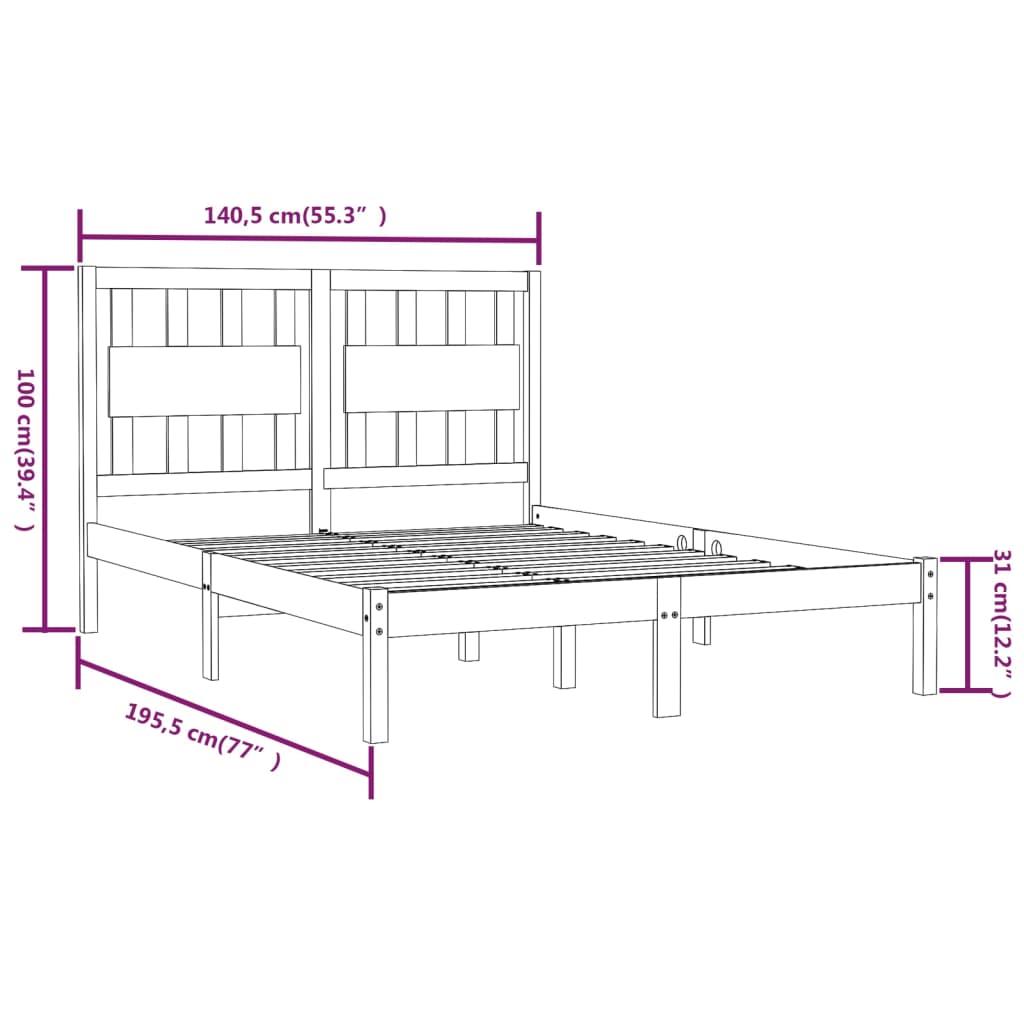 Bed Frame without Mattress White Solid Wood 135x190 cm
