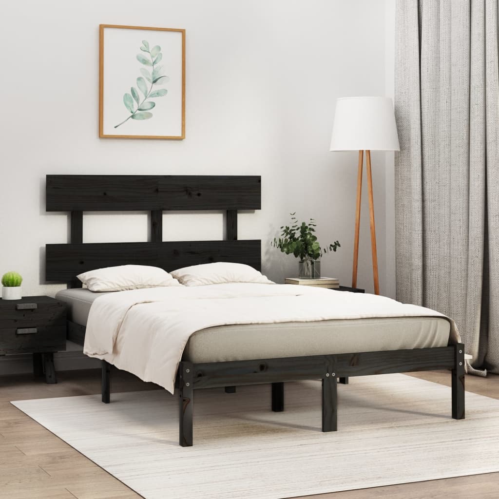 Bed Frame without Mattress Black 135x190 cm Solid Wood