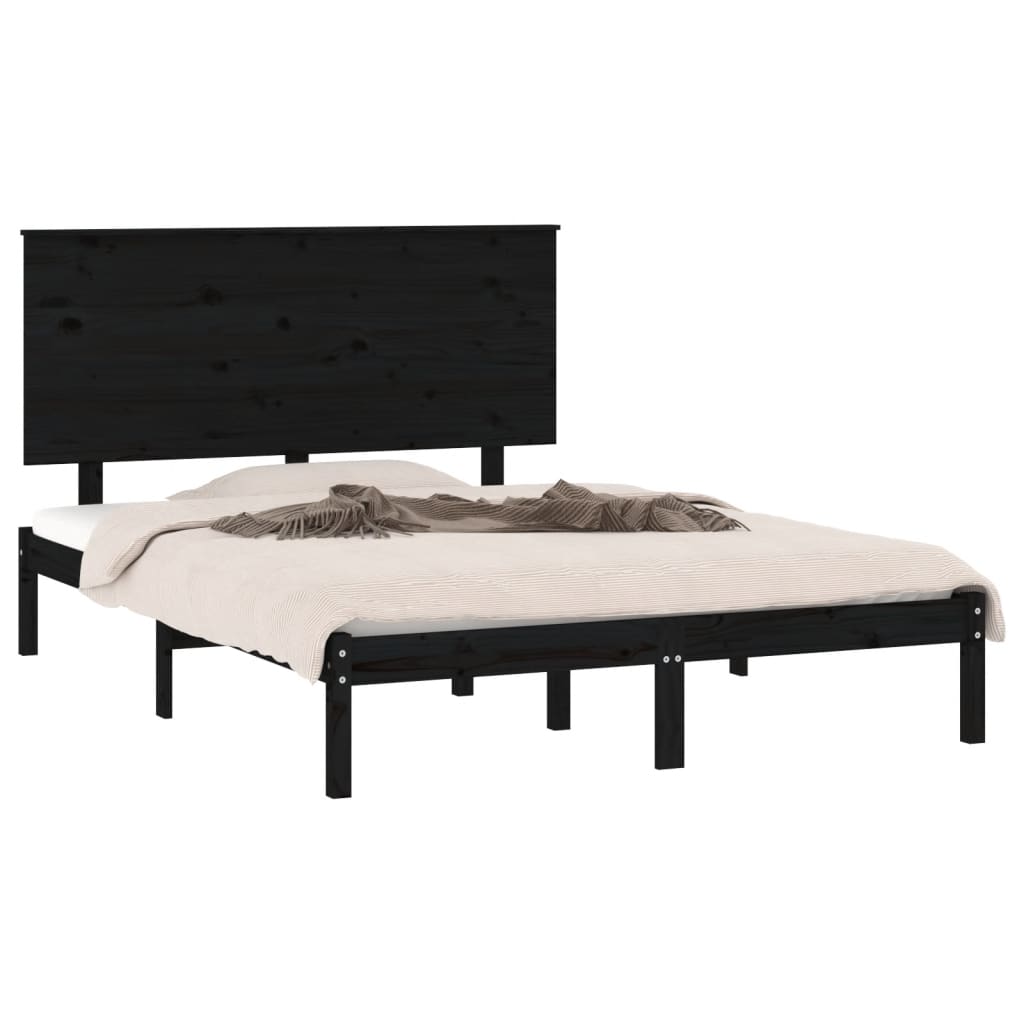 Bed Frame without Mattress Black 135x190 cm Solid Wood
