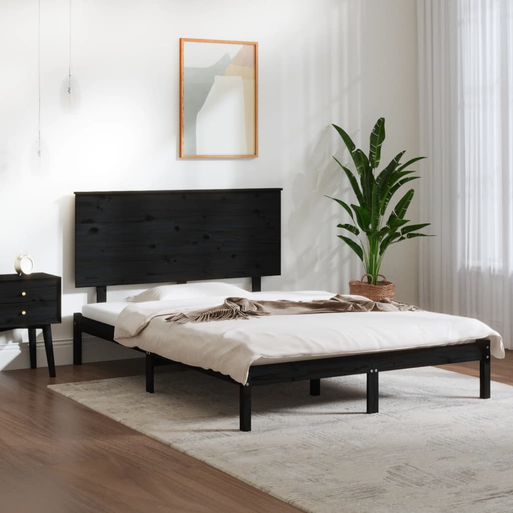 Bed Frame without Mattress Black 135x190 cm Solid Wood