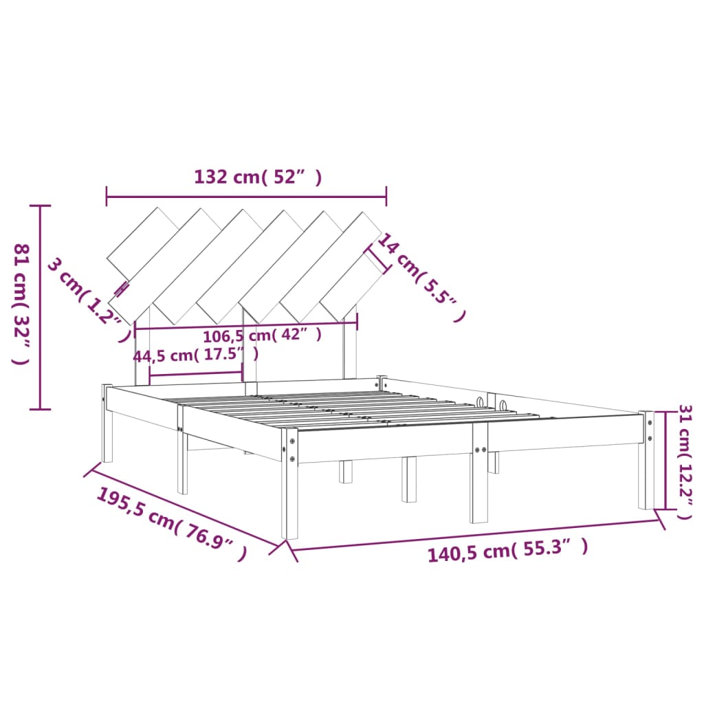 Bed Frame without Mattress 135x190 cm Solid Wood