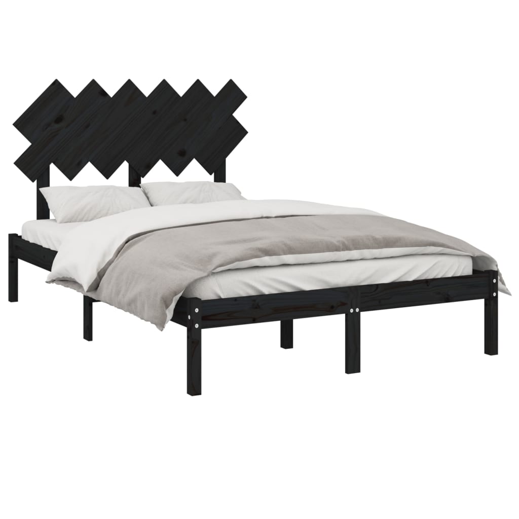 Bed Frame without Mattress Black 135x190 cm Solid Wood