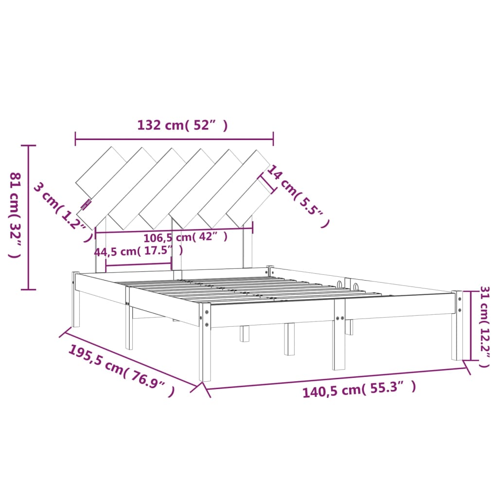 Bed Frame without Mattress Black 135x190 cm Solid Wood