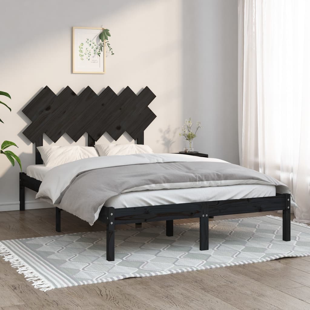 Bed Frame without Mattress Black 135x190 cm Solid Wood