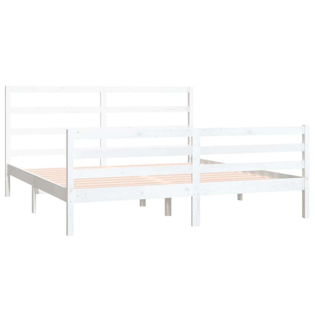 Bed Frame without Mattress White Solid Wood Pine 183x203 cm King