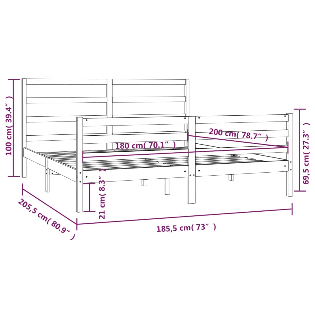 Bed Frame without Mattress White Solid Wood Pine 183x203 cm King