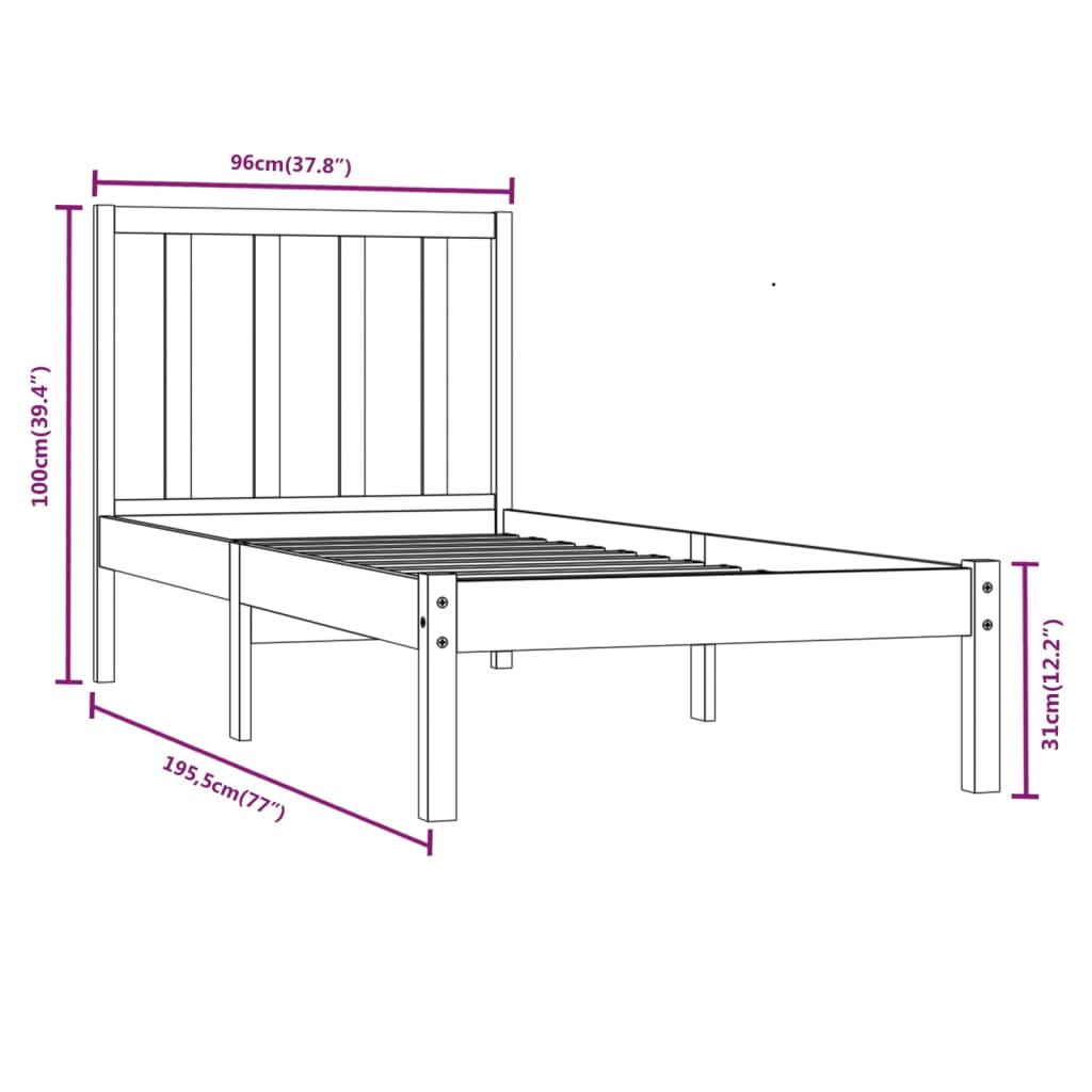 Bed Frame without Mattress Solid Wood Pine 90x190 cm