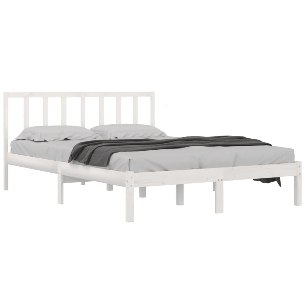 Bed Frame without Mattress White Solid Wood Pine 135x190 cm
