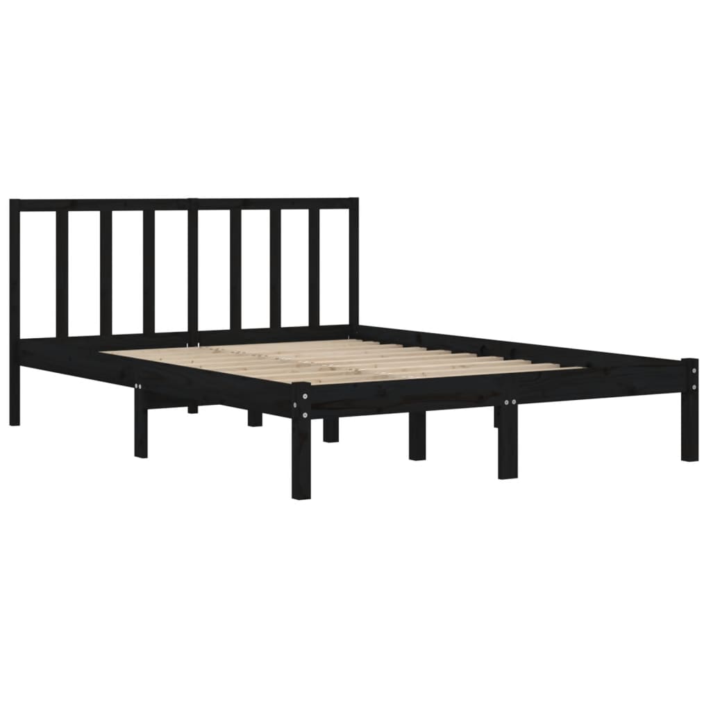 Bed Frame without Mattress Black Solid Wood Pine 135x190 cm