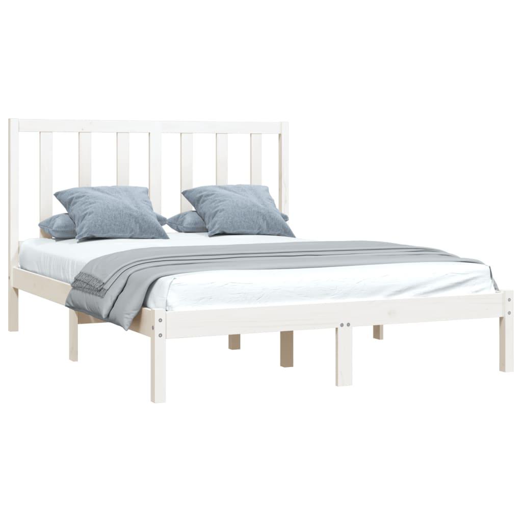 Bed Frame without Mattress White Solid Wood Pine 135x190 cm