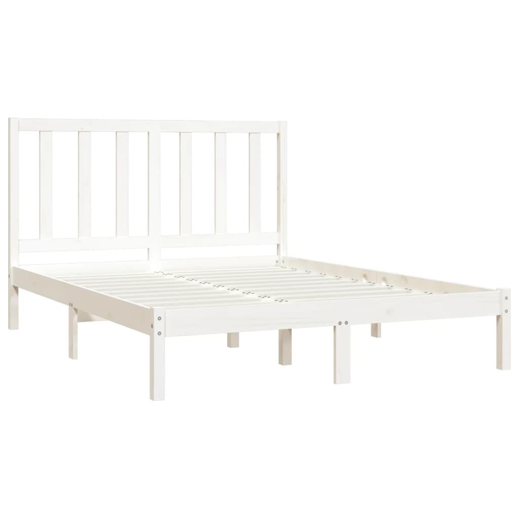 Bed Frame without Mattress White Solid Wood Pine 135x190 cm