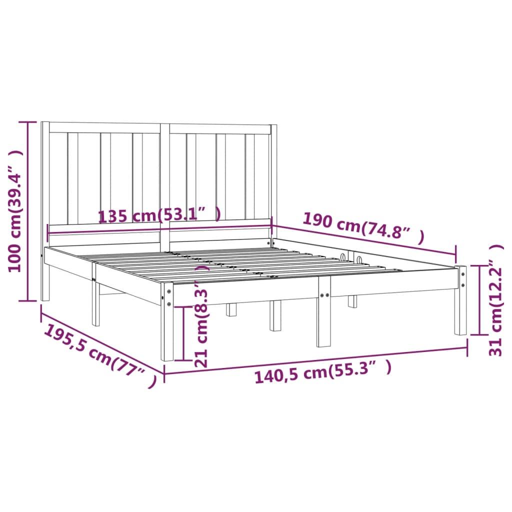 Bed Frame without Mattress White Solid Wood Pine 135x190 cm