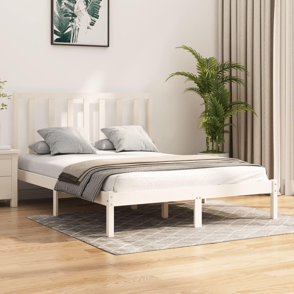 Bed Frame without Mattress White Solid Wood Pine 135x190 cm