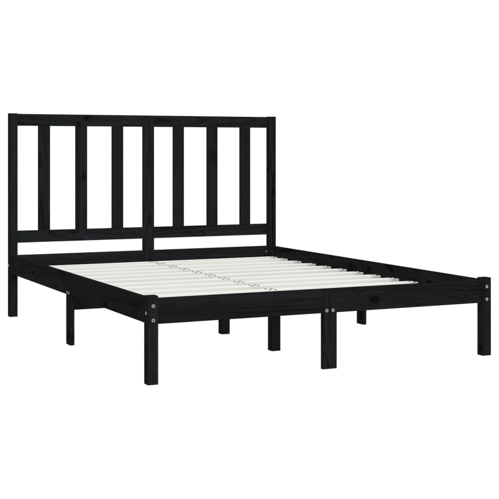 Bed Frame without Mattress Black Solid Wood Pine 135x190 cm