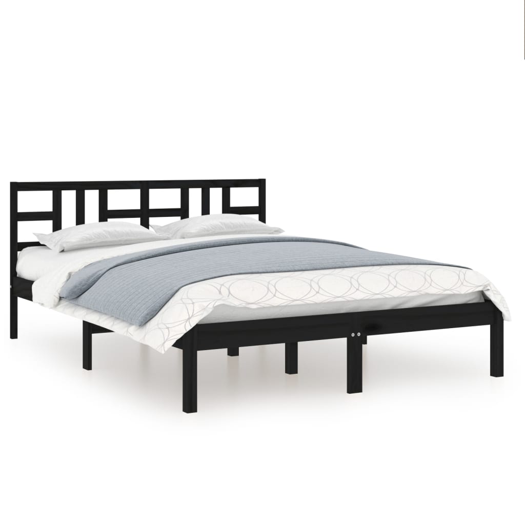 Bed Frame without Mattress Black 135x190 cm Solid Wood