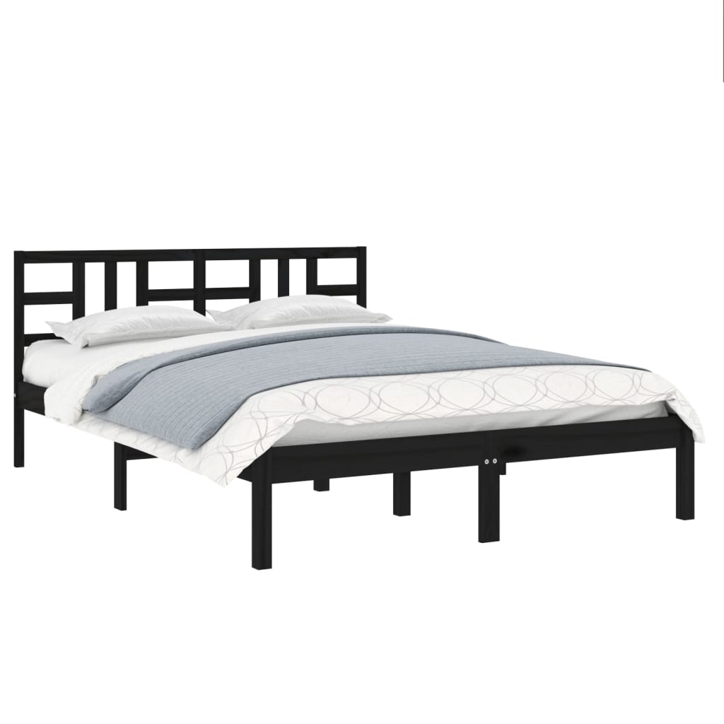 Bed Frame without Mattress Black 135x190 cm Solid Wood
