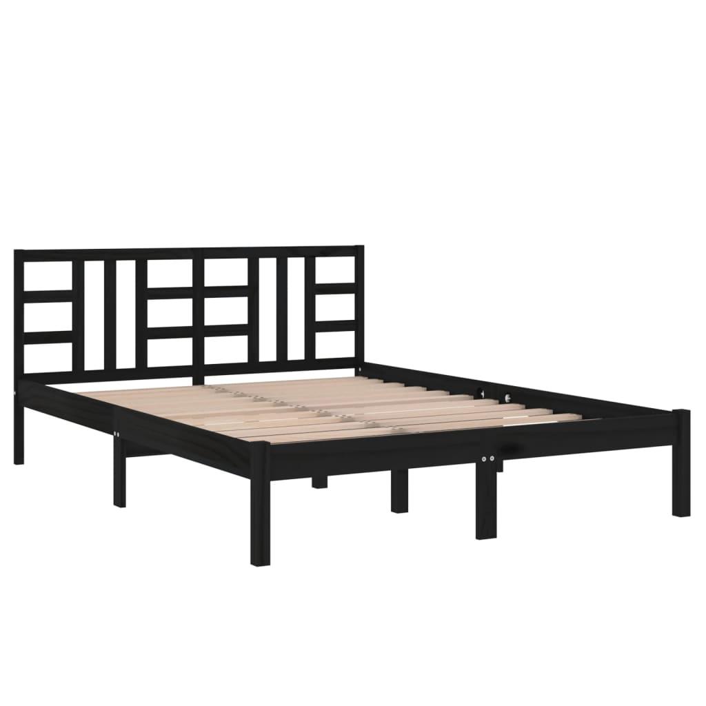 Bed Frame without Mattress Black 135x190 cm Solid Wood