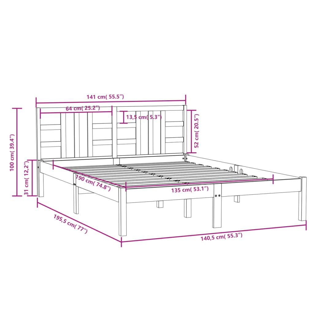 Bed Frame without Mattress Black 135x190 cm Solid Wood