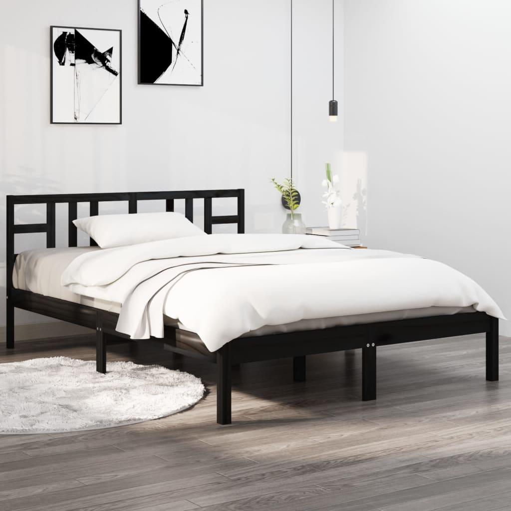 Bed Frame without Mattress Black 135x190 cm Solid Wood