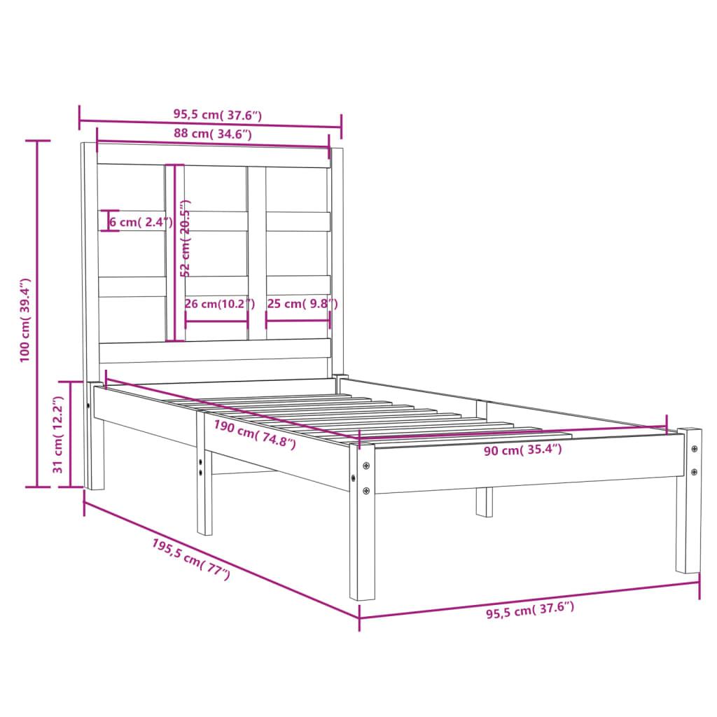 Bed Frame without Mattress White 90x190 cm Solid Wood