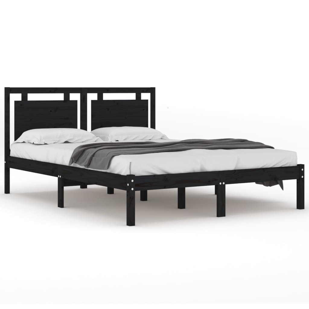 Bed Frame without Mattress Black 135x190 cm Solid Wood